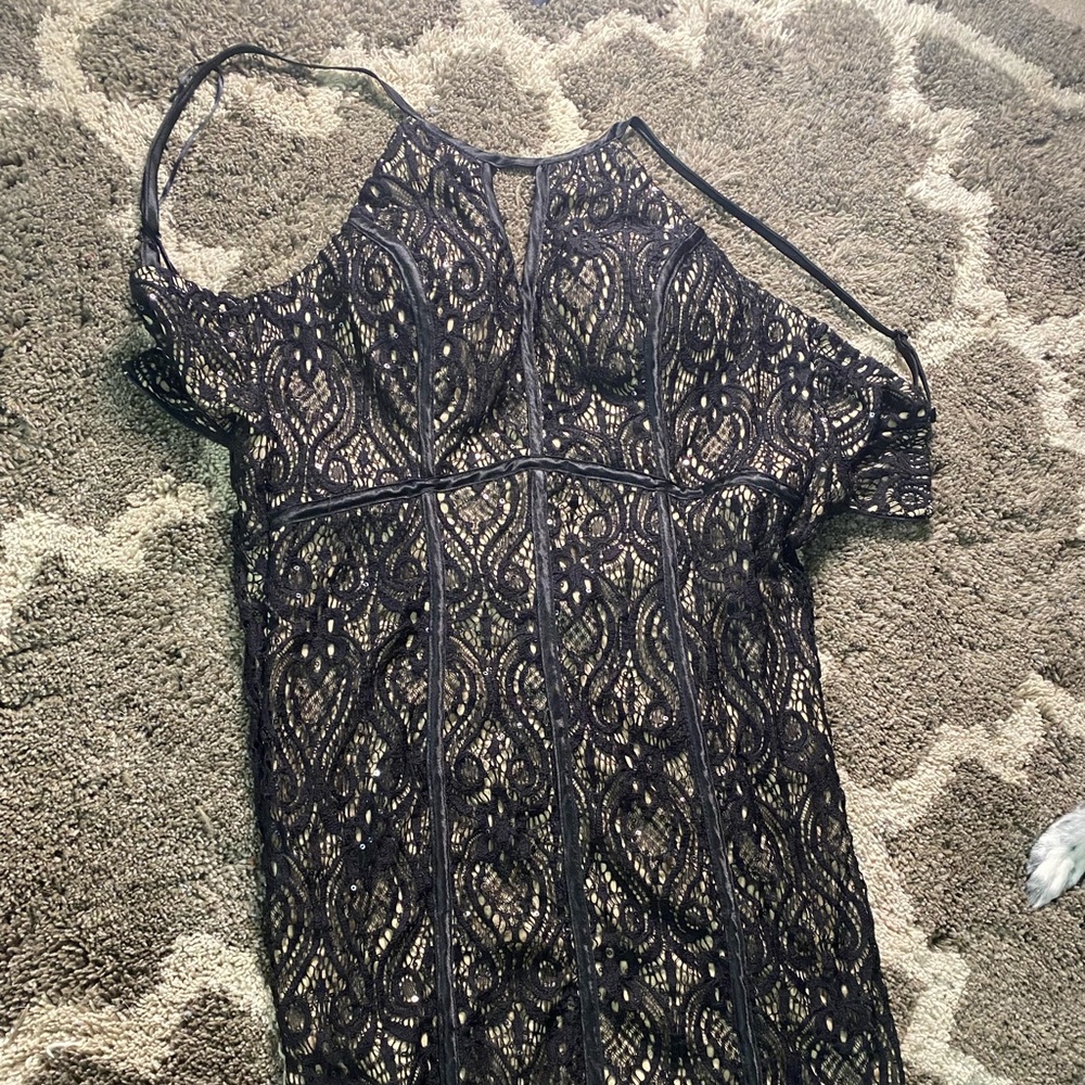 Black and nude dress with sequins